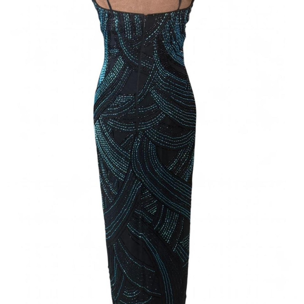 Vintage Y2K Avanti Designs Black & Blue Beaded Art Deco Evening Gown Size 4 - Picture 4 of 7